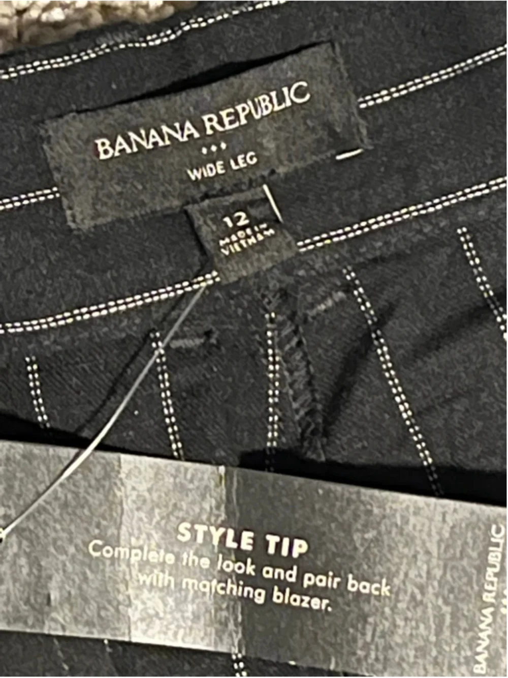 Banana Republic Black White Pinstripe Wide Leg Linen Blend Pants Size 12
